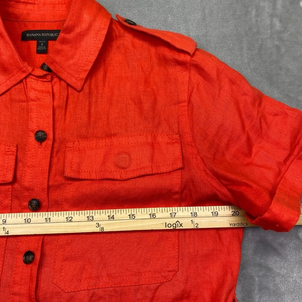 Banana Republic Petite Orange Linen Utility Romper Belted Short Sleeve Sz S Boho